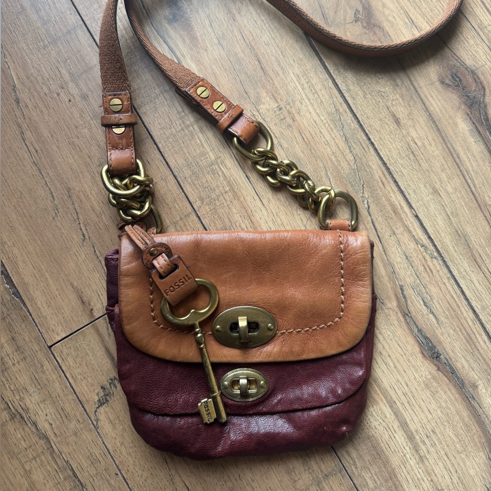 Fossil Two-Tone Leather Crossbody Bag with Key Accent